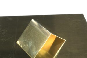 Thin brass sheet welded close view